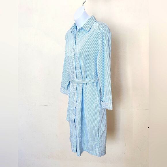 CITY STREETS White Blue Striped Shirt Dress Size S - Picture 3 of 7